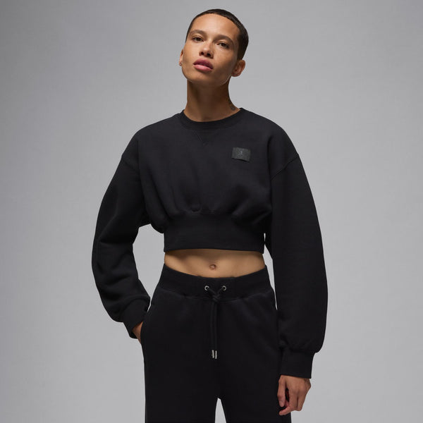 womens jordan flight fleece cropped sweatshirt (black)