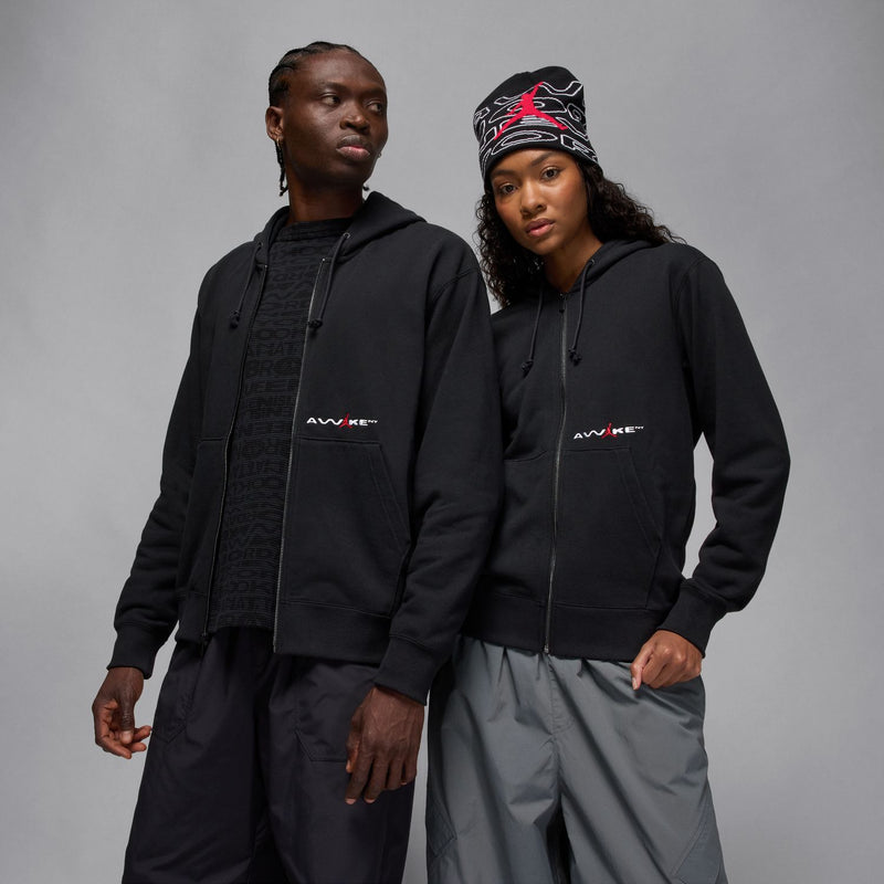 mens jordan x awake ny full-zip fleece hoodie (black/university red)