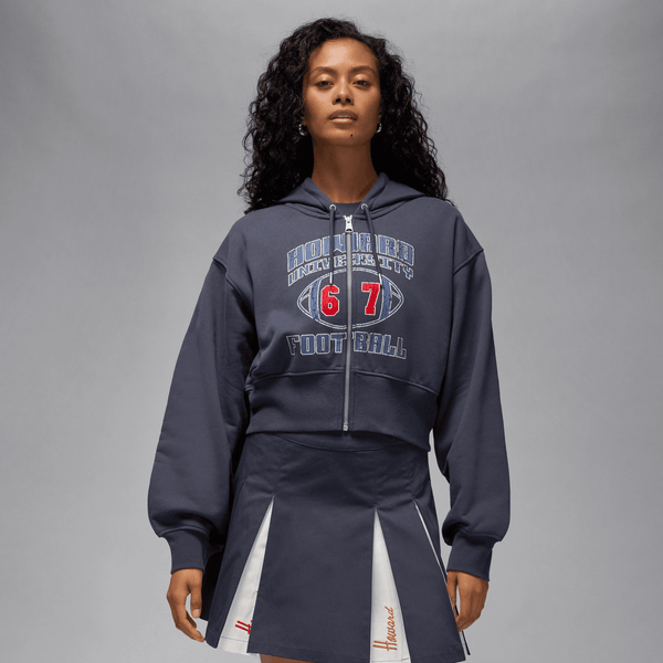 womens jordan football fleece full zip crop hoodie (gridiron)