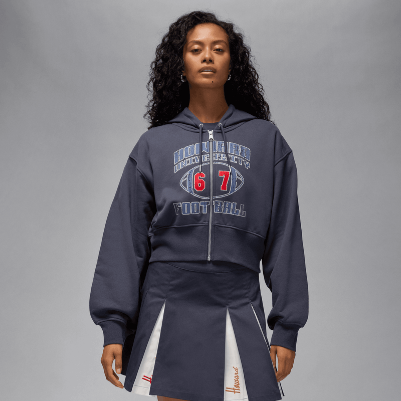 womens jordan football fleece full zip crop hoodie (gridiron)