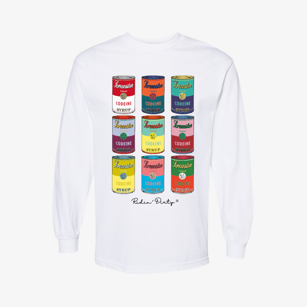 mens ridin' dirty codeine can l/s tee (white)