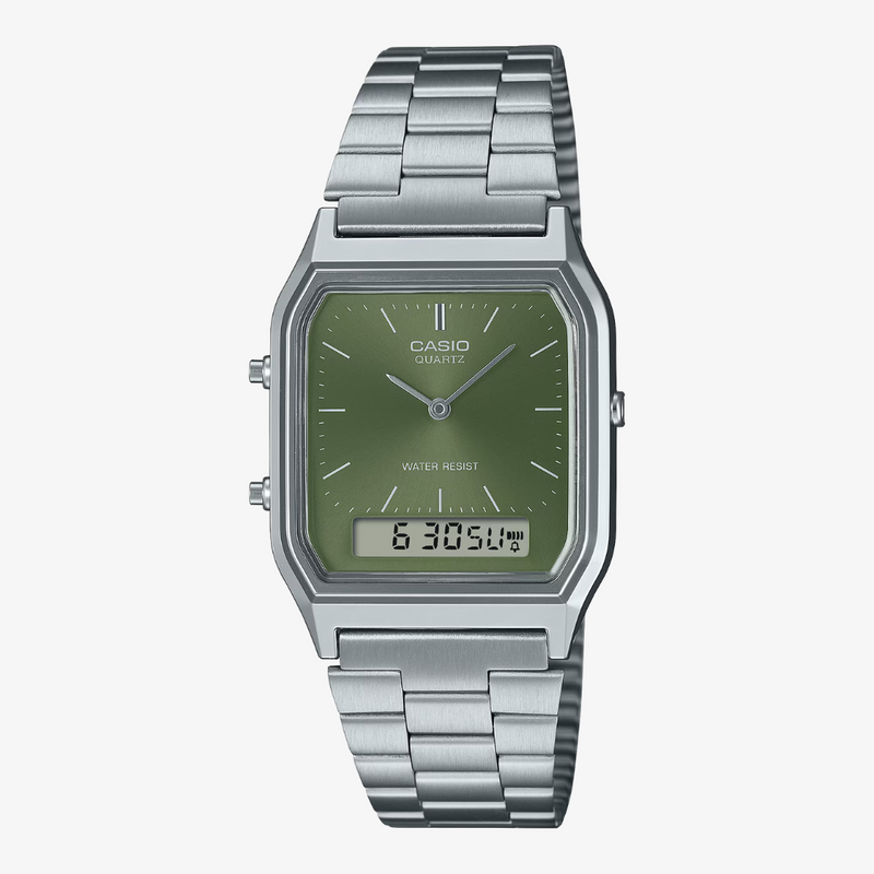 womens casio watch (silver/green)