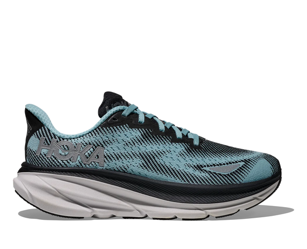 womens hoka clifton 9 gtx (black/raindrop)