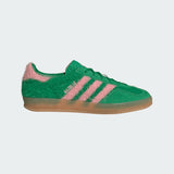womens adidas gazelle indoor (green/glow pink/gum)