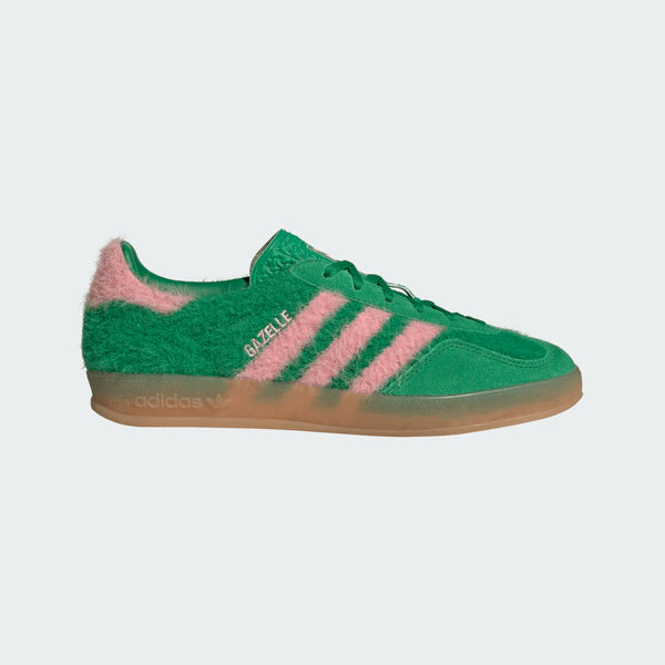 womens adidas gazelle indoor (green/glow pink/gum)
