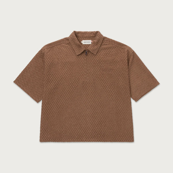 mens honor the gift textured knit qtr zip (brown)