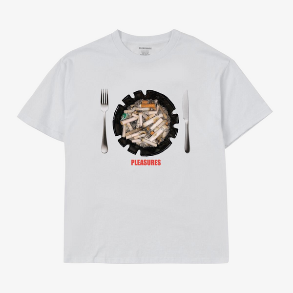 mens pleasures dinner s/s tee (white)