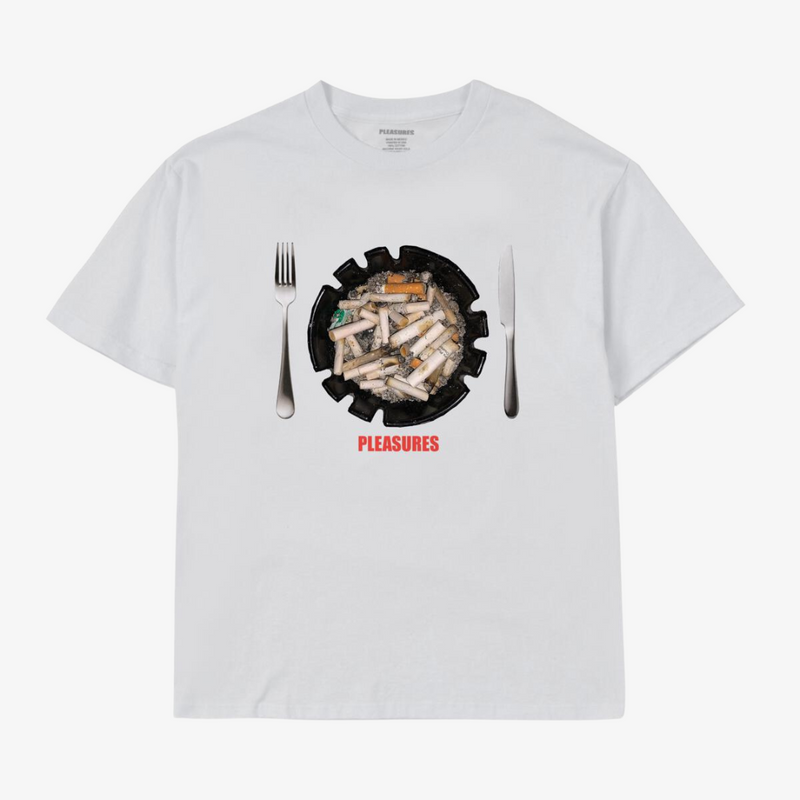 mens pleasures dinner s/s tee (white)