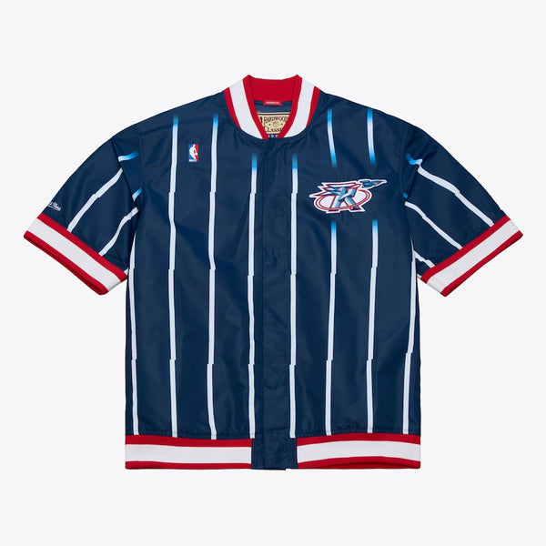 mens mitchell and ness houston rockets warm up jacket (navy/red)