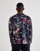 mens jordan flight all-over print crewneck sweatshirt (black/white)