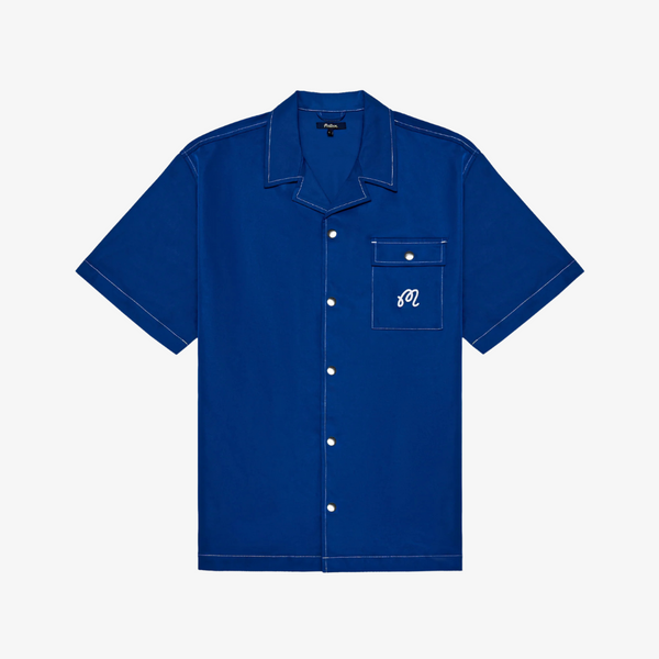 mens malbon golf menton nylon camp collar shirt (blue)