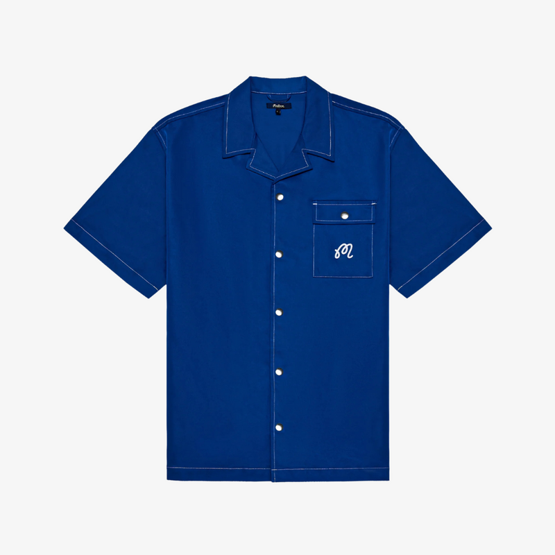 mens malbon golf menton nylon camp collar shirt (blue)