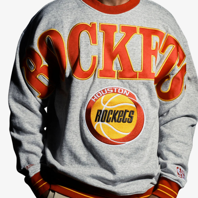 mens mitchell and ness houston rockets crewneck (grey)