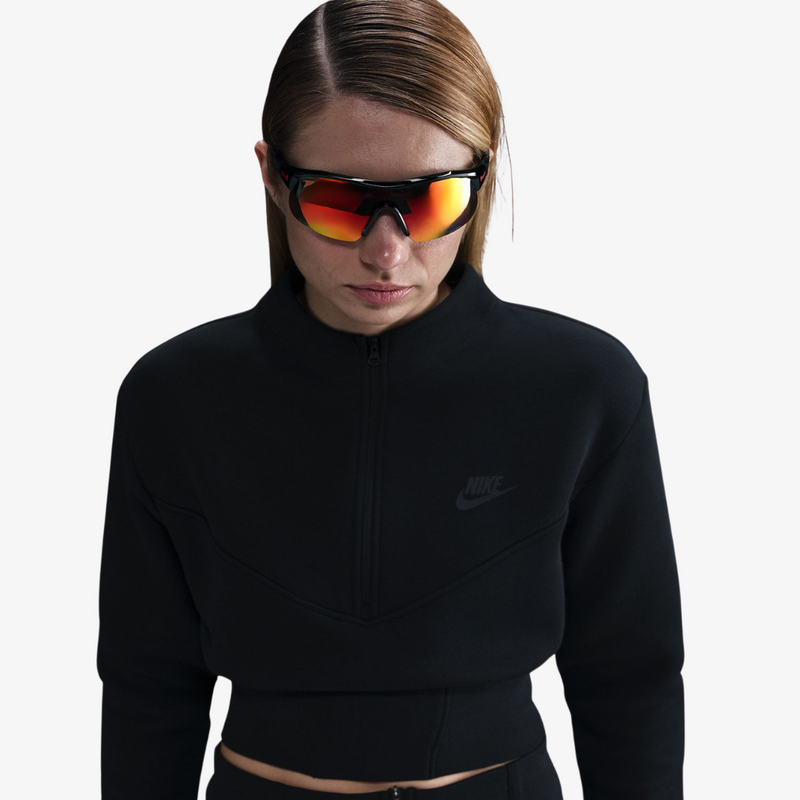 womens nike tech fleece cropped half zip jacket (black)