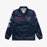 mens mitchell & ness x premiumgoods houston texans collared satin coaches jacket (navy)