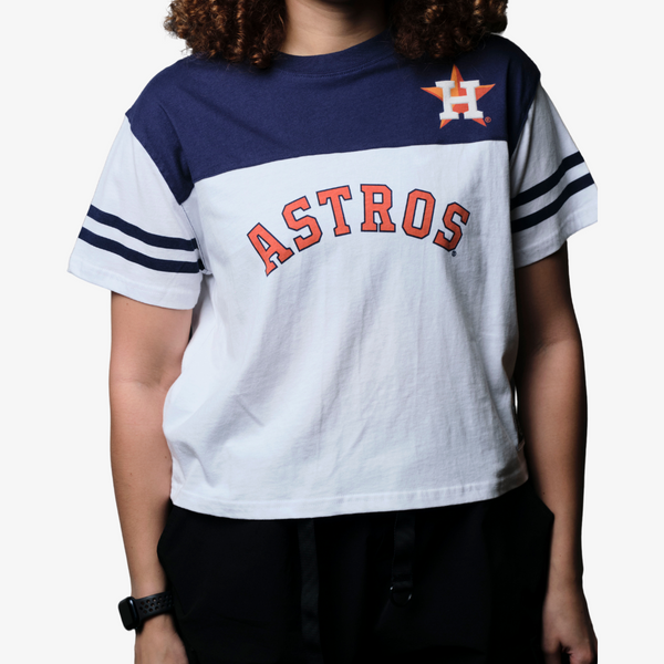 womens mitchell & ness houston astros yoke s/s tee (white/navy)