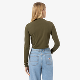 womens dickies maple valley cropped l/s tee (military green)