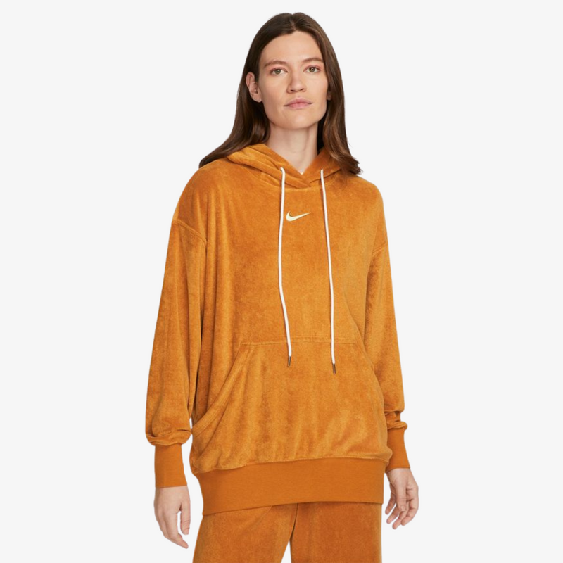 womens nike sportswear oversized terry pullover hoodie (desert ochre/citron tint)