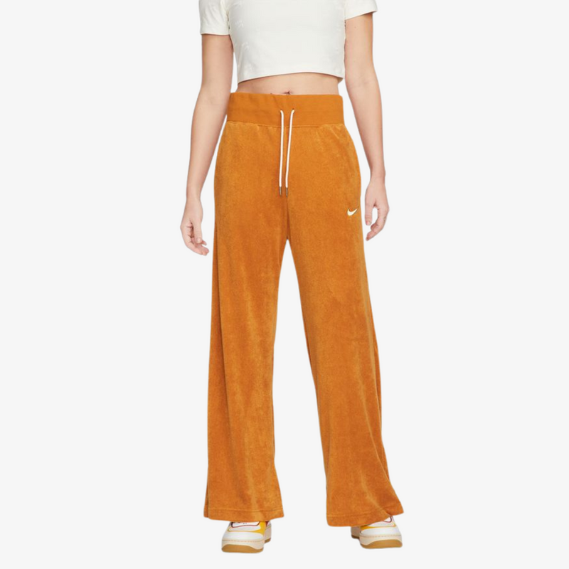 womens nike sportswear high-waisted wide-leg terry pants (desert ochre/citron tint)