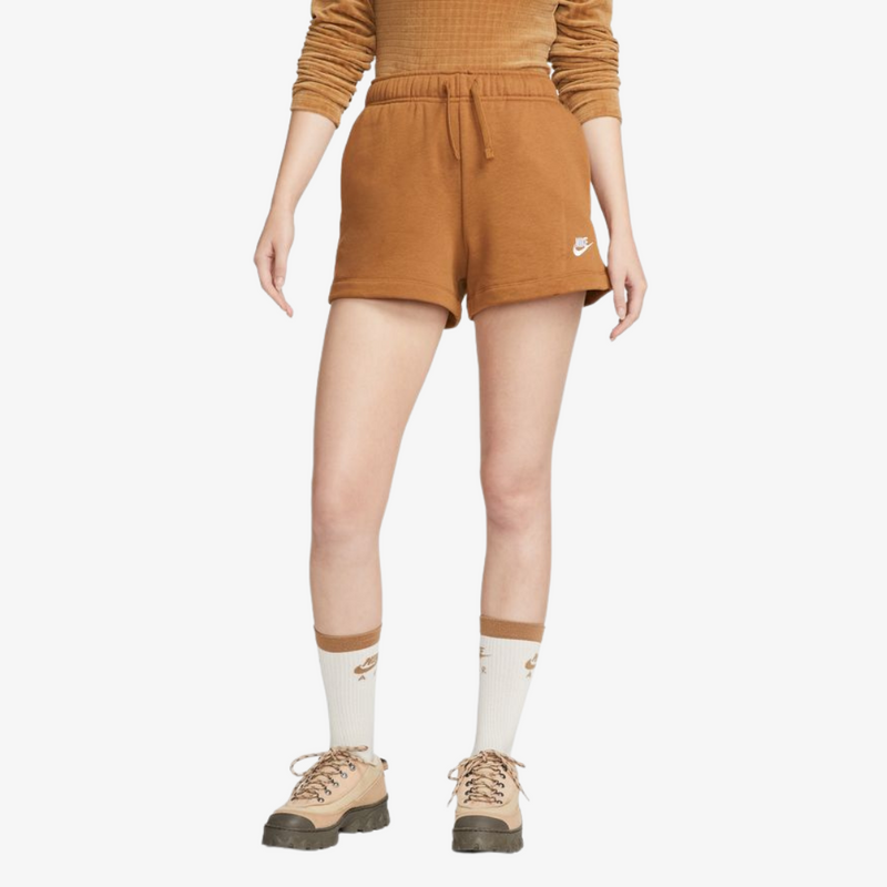 womens nike sportswear club fleece mid-rise shorts (ale brown/white)